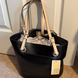 Michael Kors Black Shoulder Bag with Beige Straps
